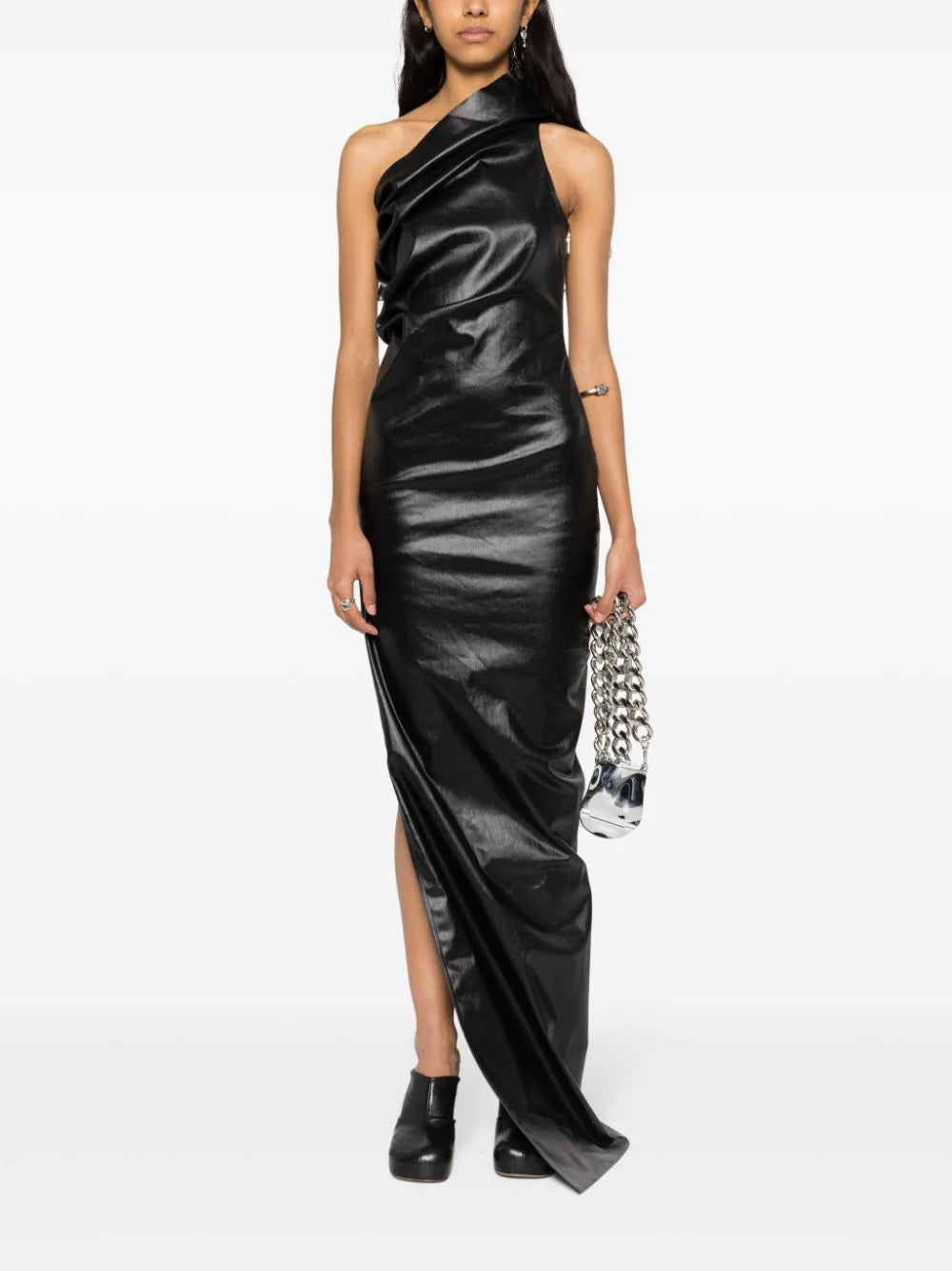 RICK OWENS Lido Athena Gown In Coated Stretch Denim