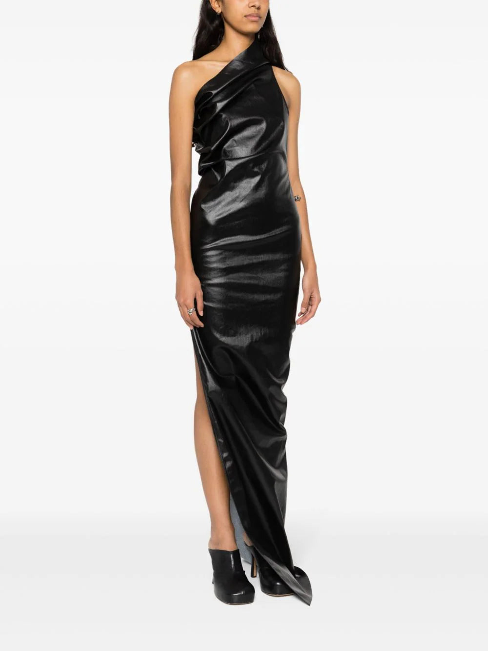 RICK OWENS Lido Athena Gown In Coated Stretch Denim