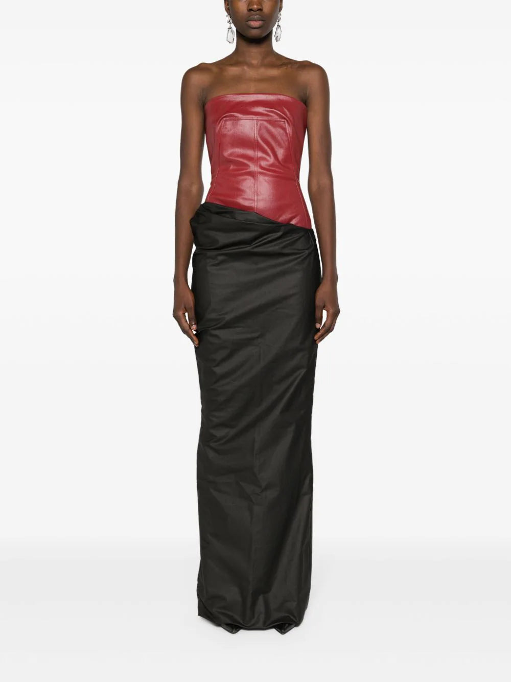 RICK OWENS Lido Bustier Top In Gun Metal Coated Stretch Denim