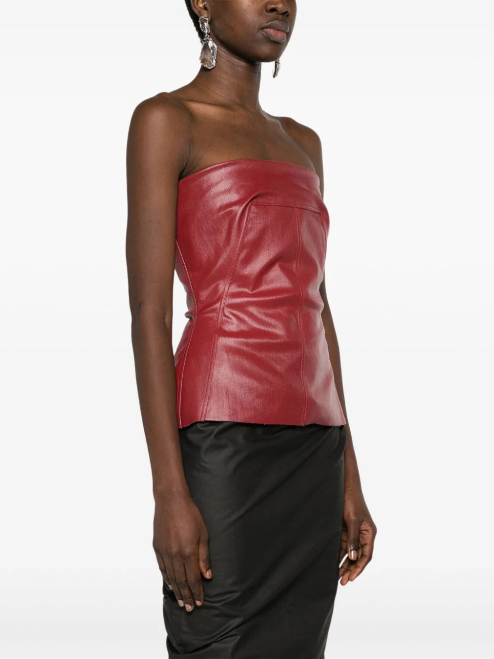 RICK OWENS Lido Bustier Top In Gun Metal Coated Stretch Denim