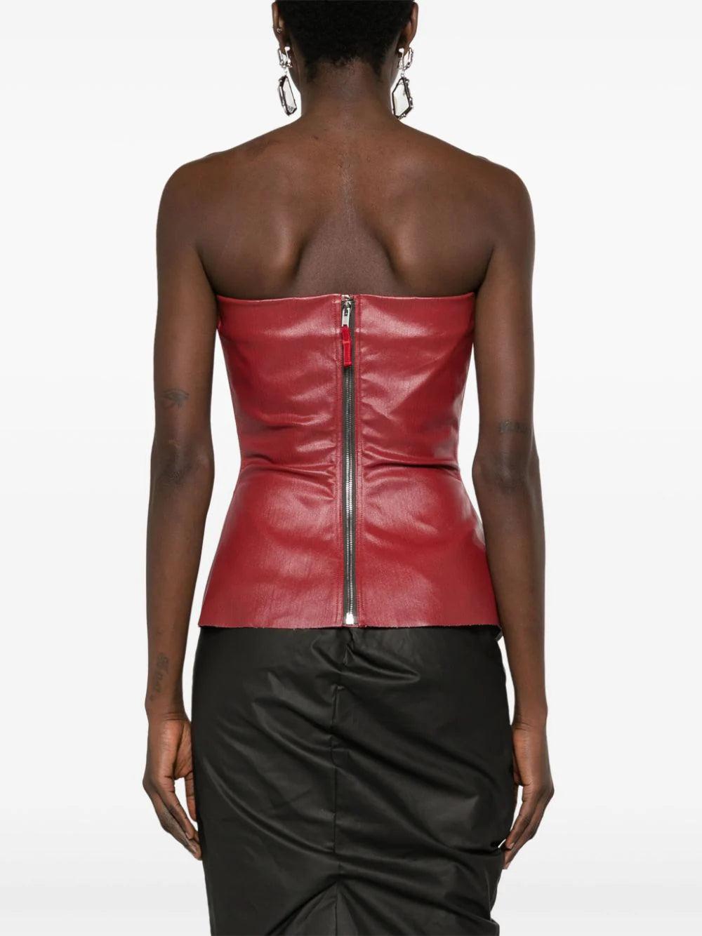 RICK OWENS Lido Bustier Top In Gun Metal Coated Stretch Denim