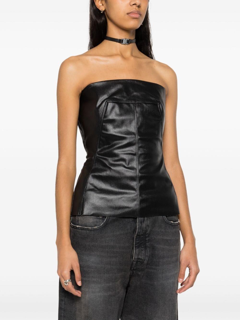 RICK OWENS Lido Bustier Top In Gun Metal Coated Stretch Denim
