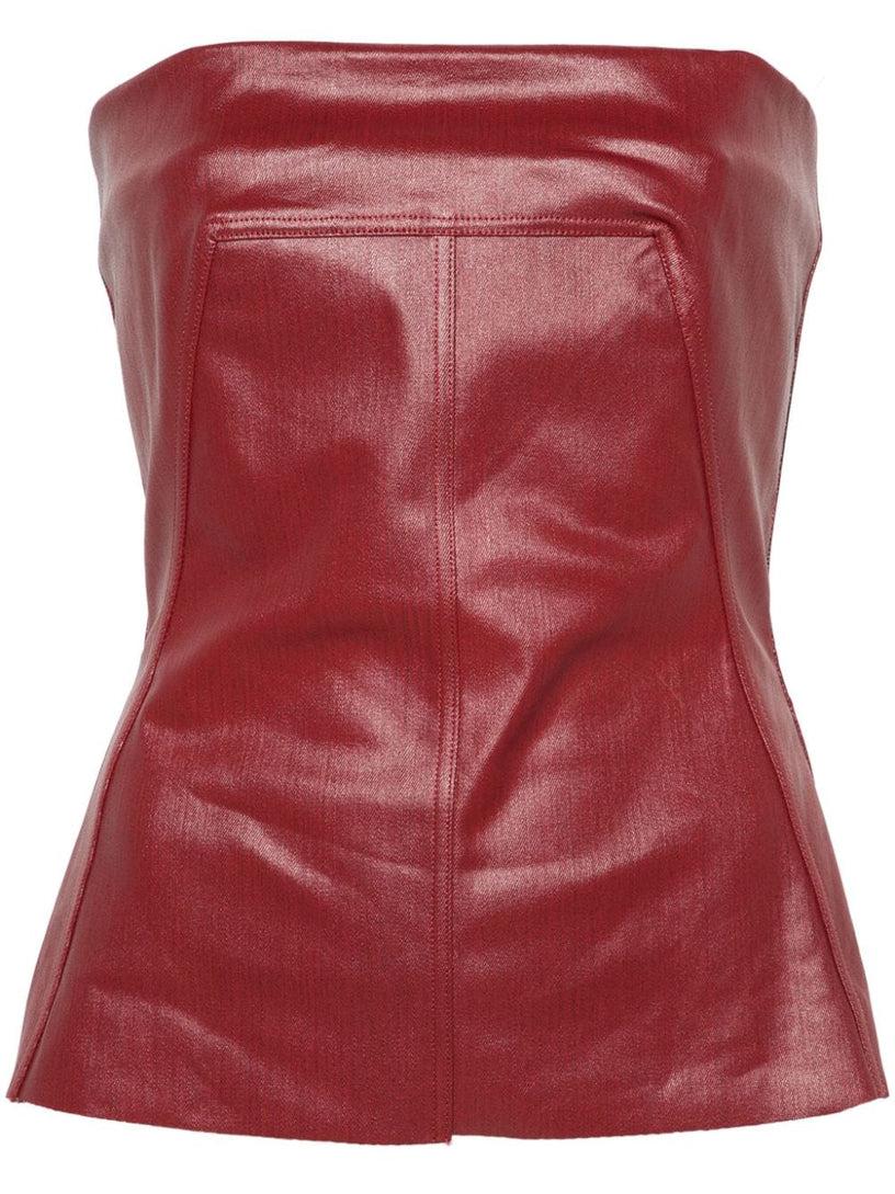 RICK OWENS Lido bustier top in gun metal coated stretch denim