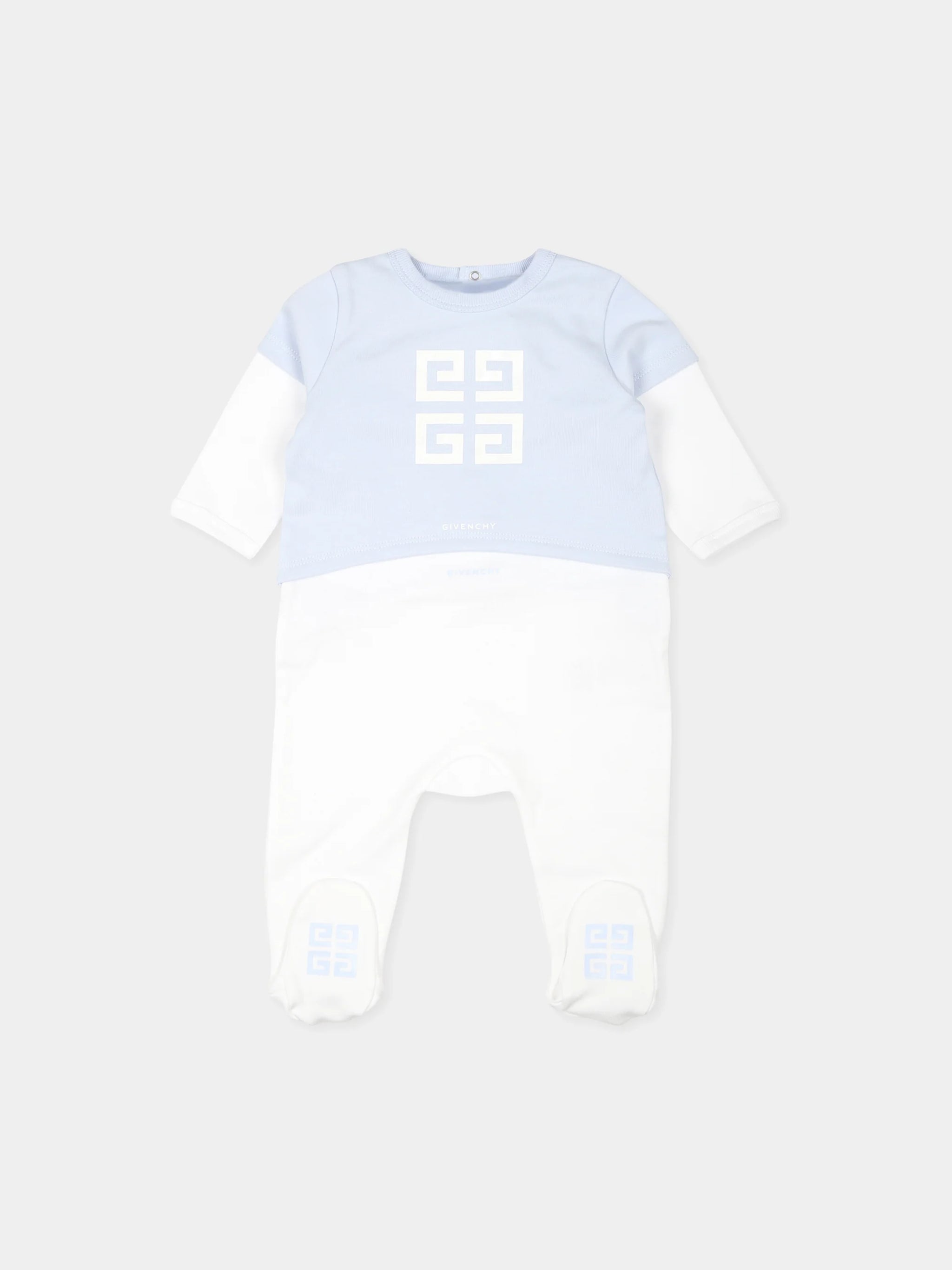 Givenchy Kids Light Blue Onesie Set For Newborns With Iconic 4g Motif