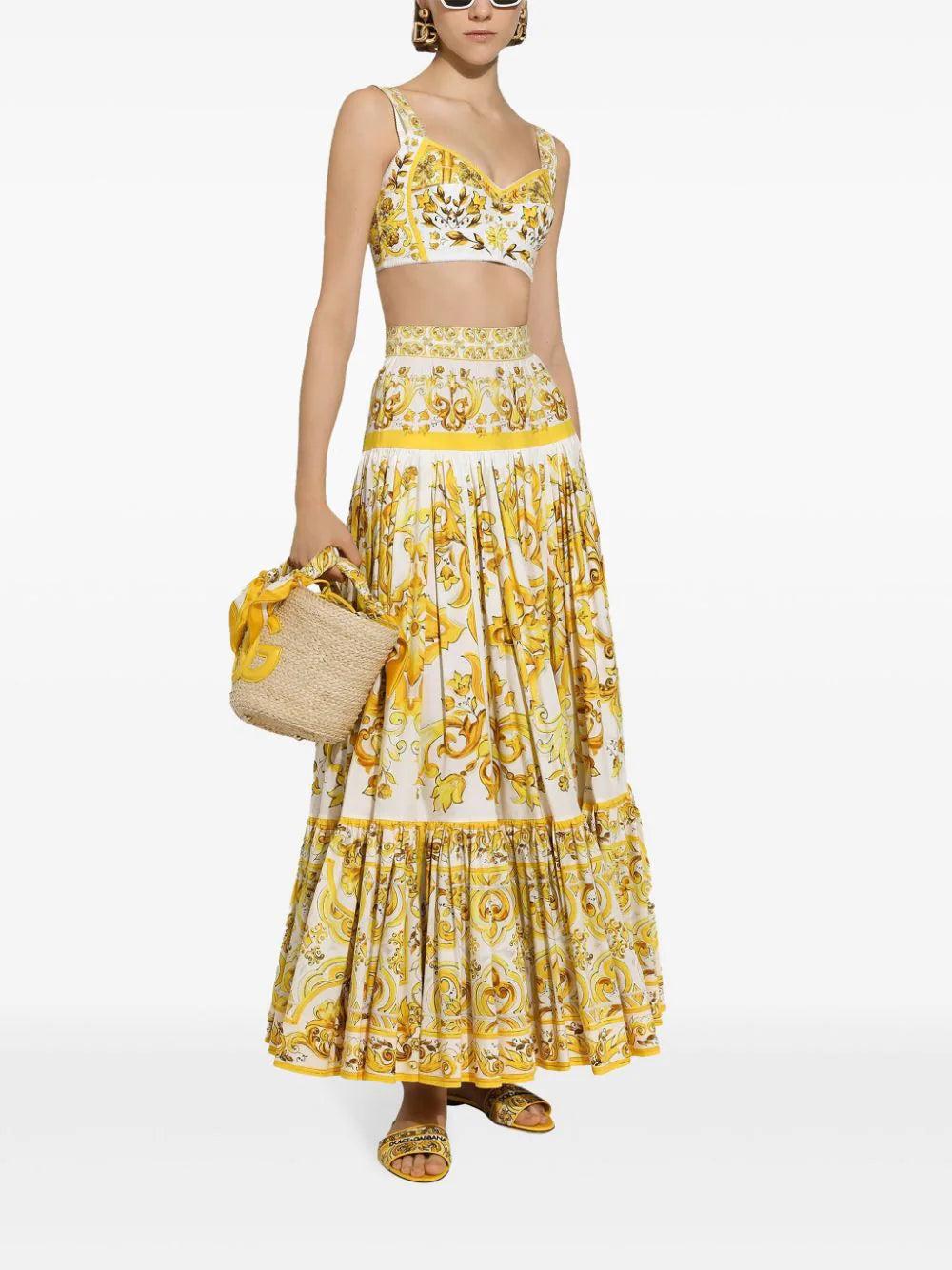Dolce & Gabbana Long Majolica-print Poplin Skirt With Ruffles