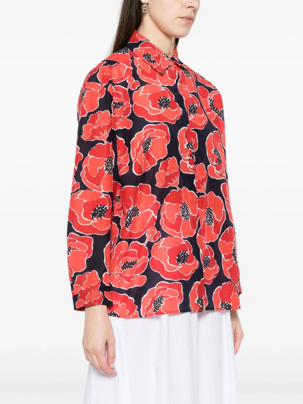 A.P.C. Loose-fit Shirt In Cotton-silk Blend With Poppy Print