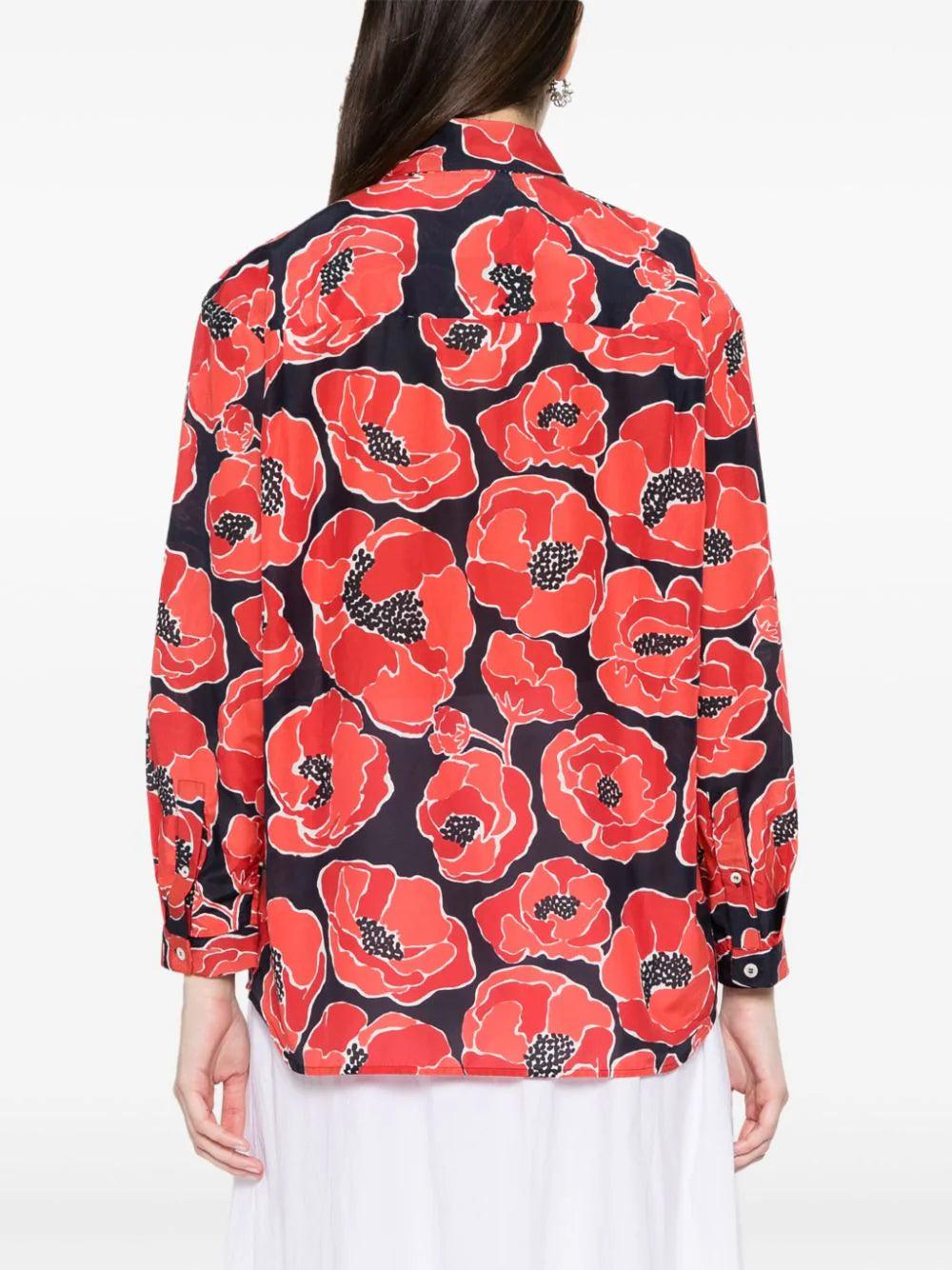 A.P.C. Loose-fit Shirt In Cotton-silk Blend With Poppy Print
