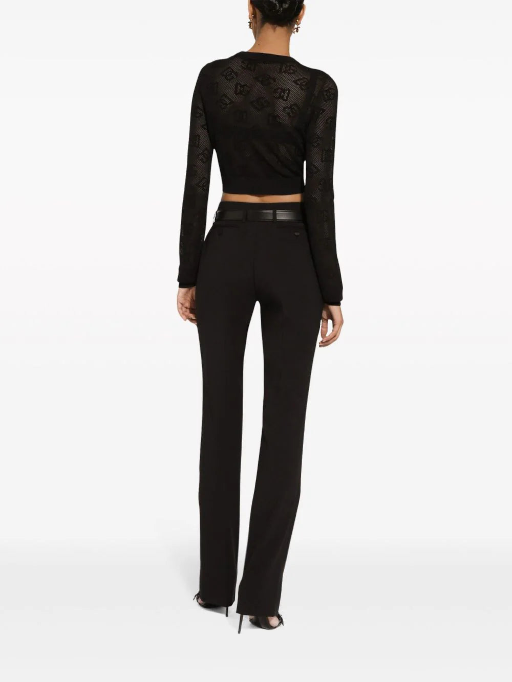 Dolce & Gabbana Maglia Cropped In Viscosa Punto Rete Con Logo Dg Jacquard All Over