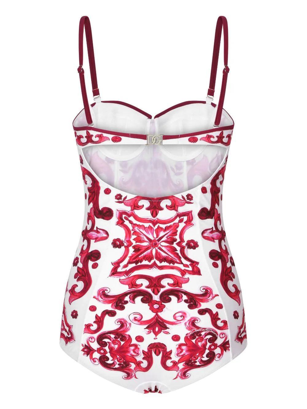 Dolce & Gabbana Majolica Print Balconette One-piece Swimsuit
