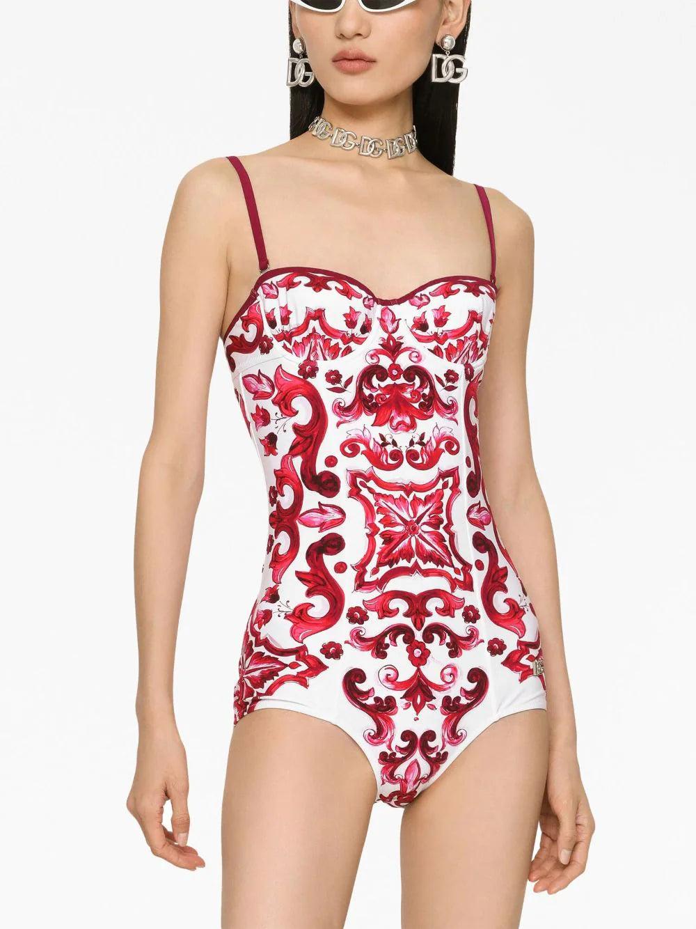 Dolce & Gabbana Majolica Print Balconette One-piece Swimsuit