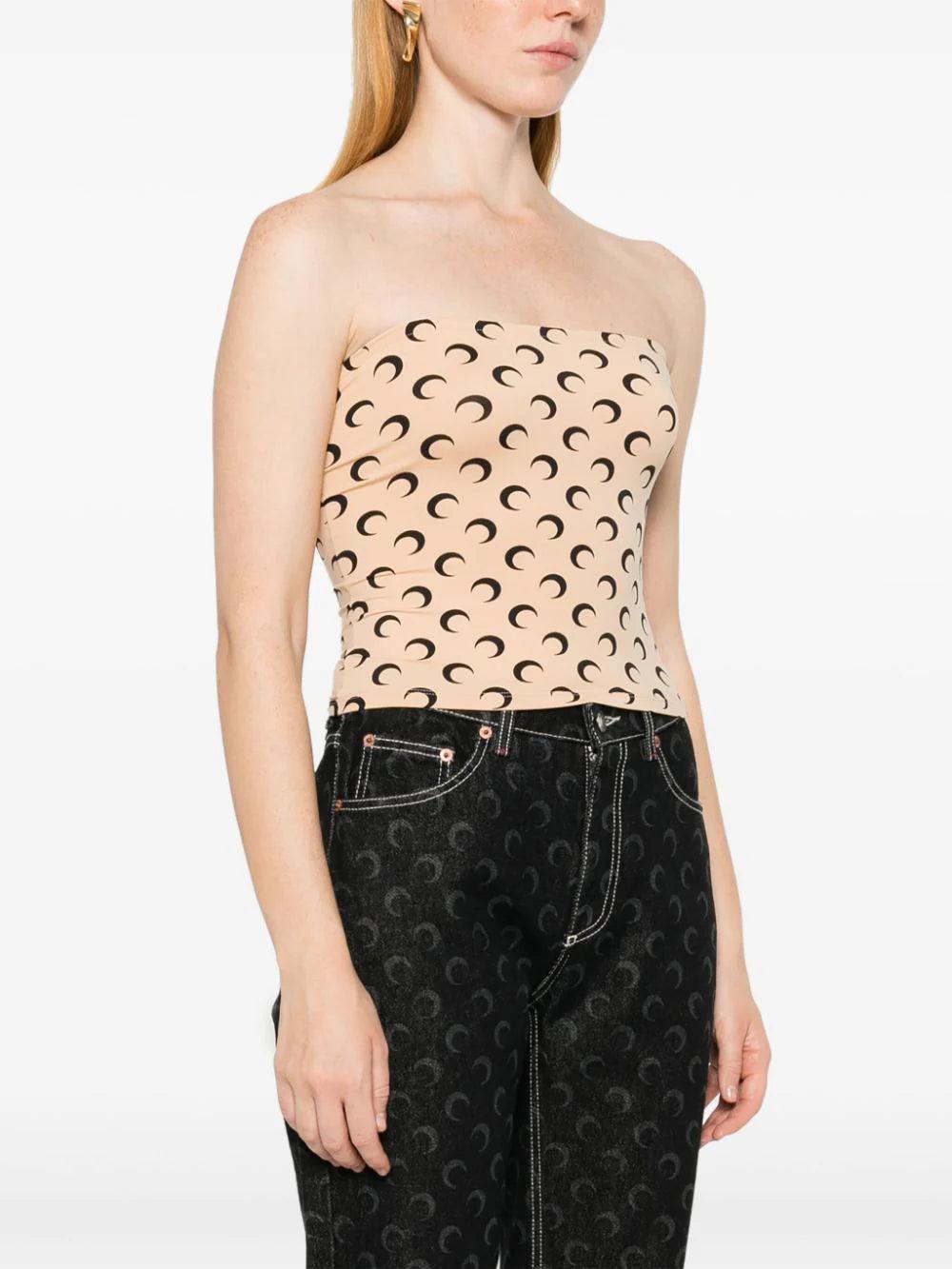 MARINE SERRE Moon Printed Second Skin Tube Top