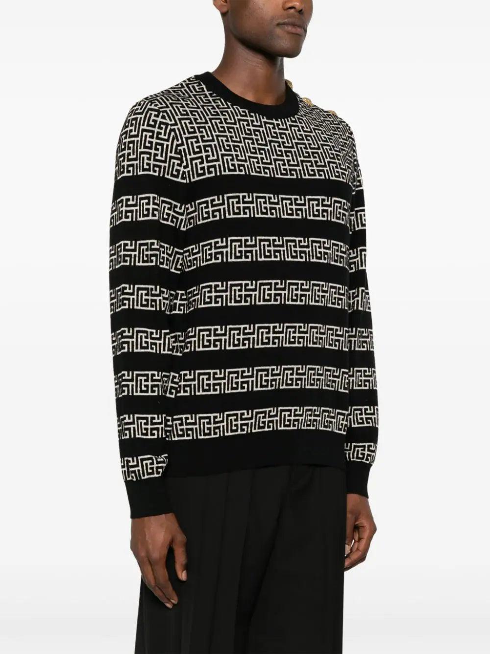 BALMAIN Marinière Wool And Linen Pullover With Pb Labyrinth Monogram
