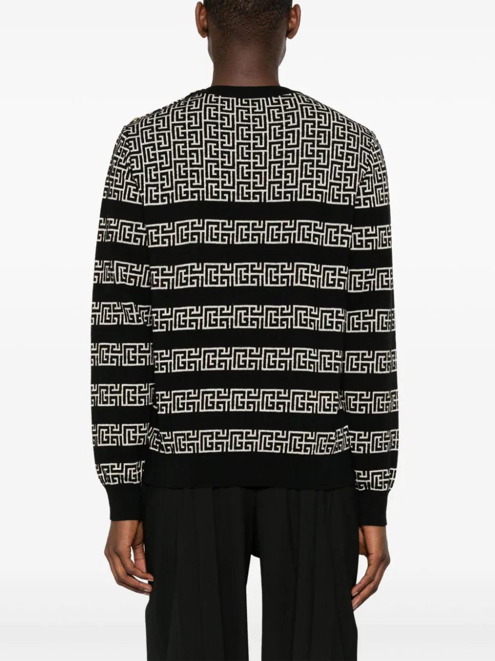 BALMAIN Marinière Wool And Linen Pullover With Pb Labyrinth Monogram