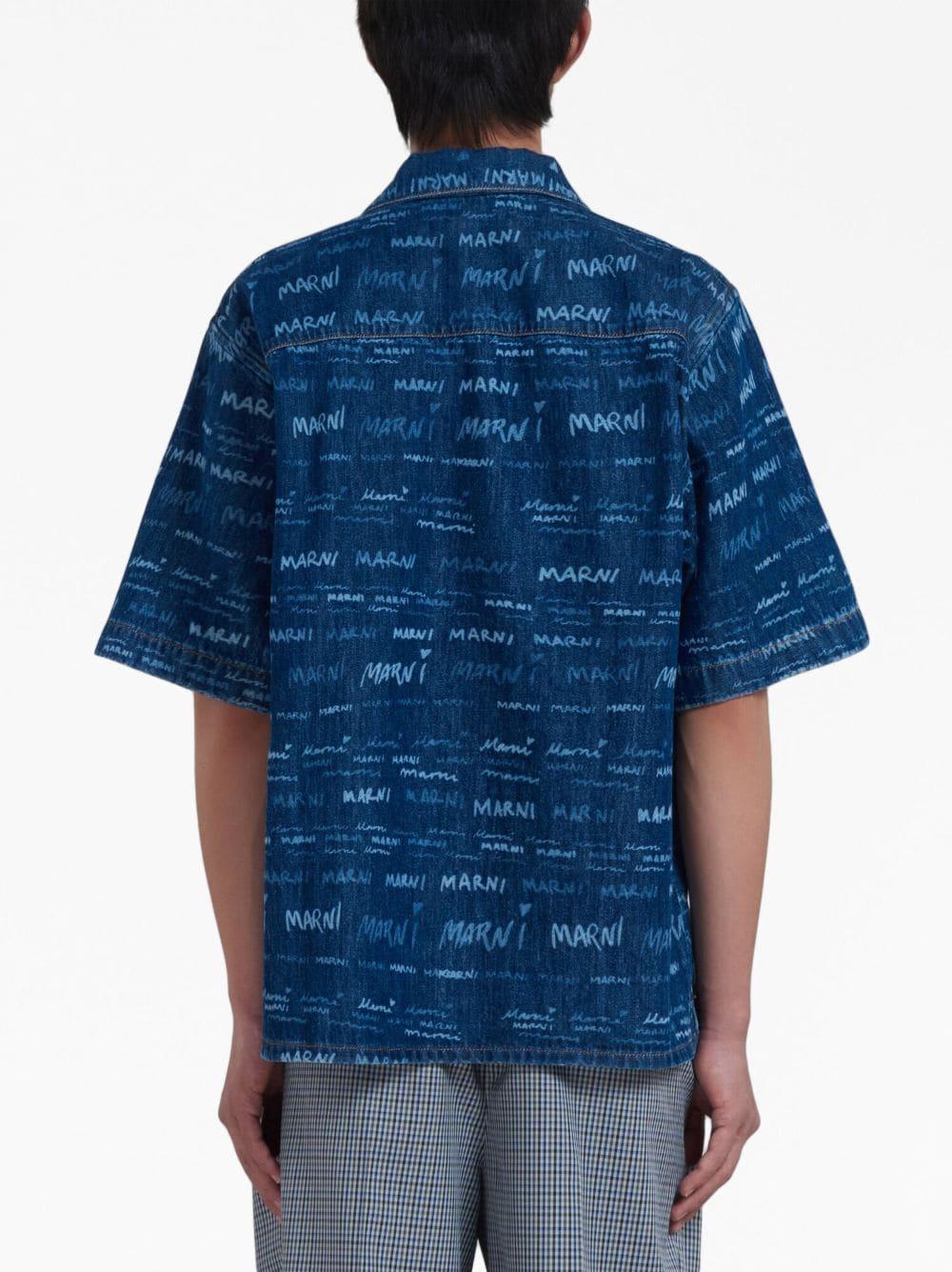 MARNI Blue Denim Shirt With Mega Marni Motif