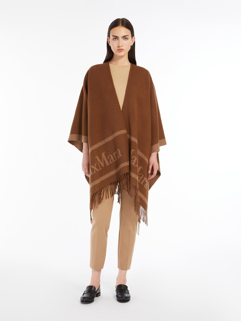 Max Mara Hilde Wool Poncho With Jacquard Logo