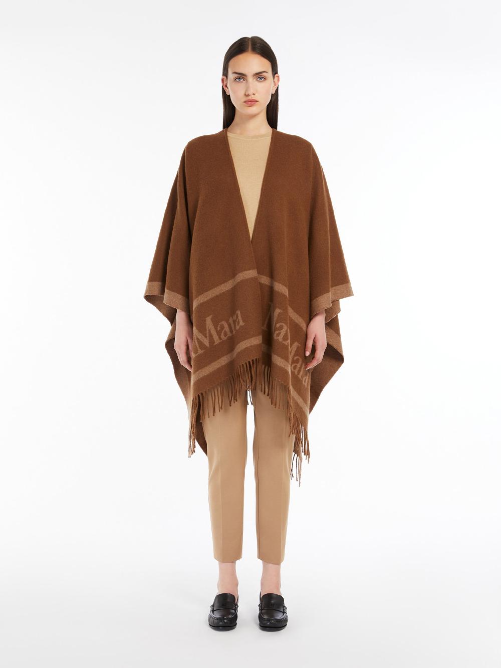 Max Mara Hilde Wool Poncho With Jacquard Logo