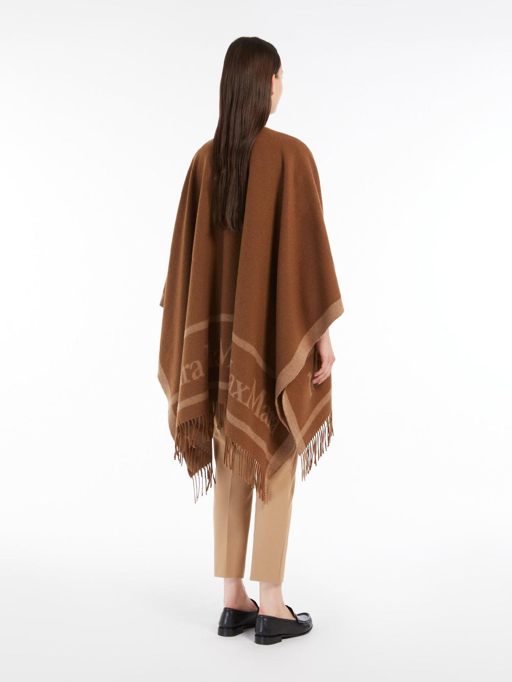 Max Mara Hilde Wool Poncho With Jacquard Logo