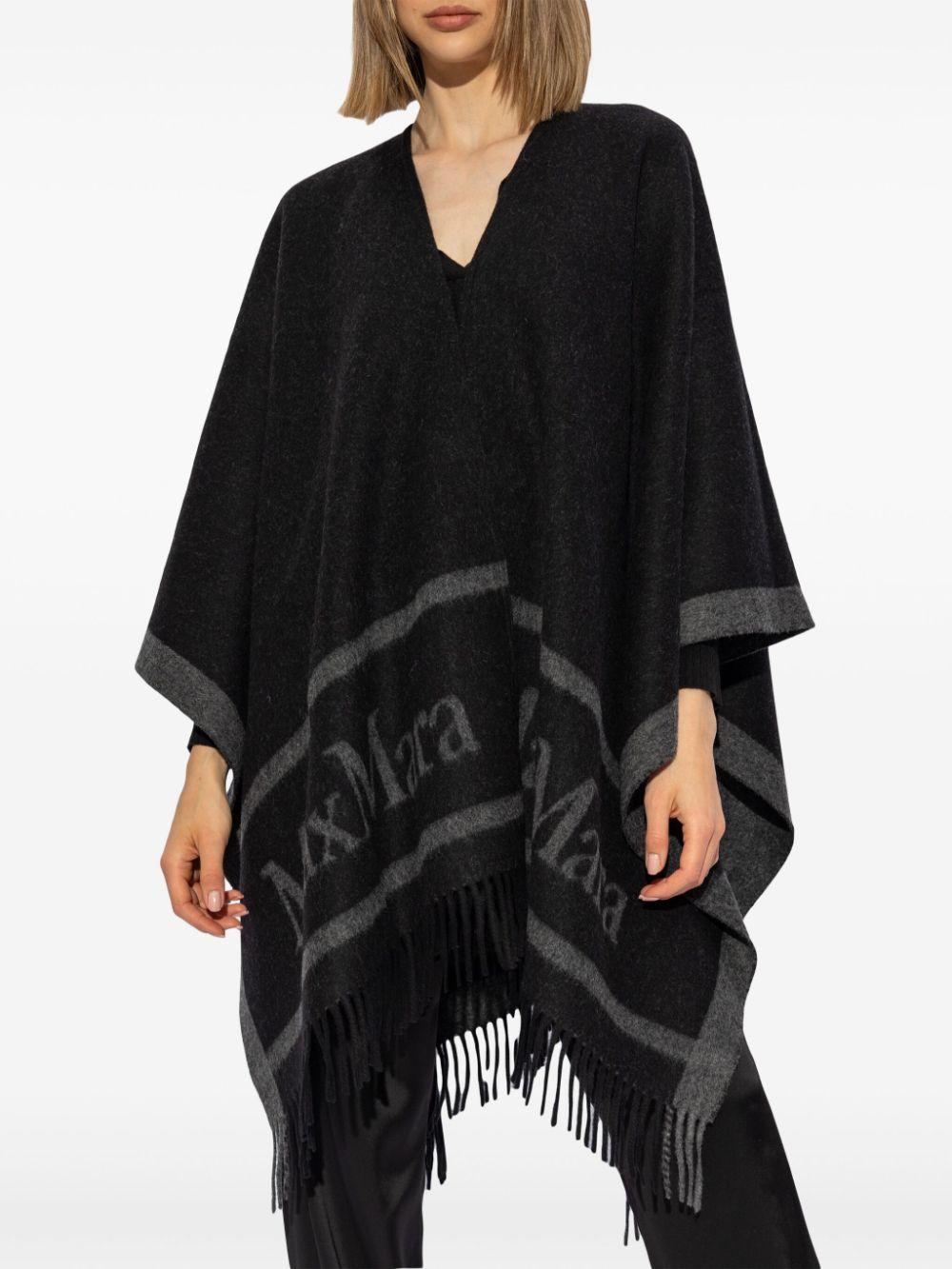 Max Mara Hilde Wool Poncho With Jacquard Logo