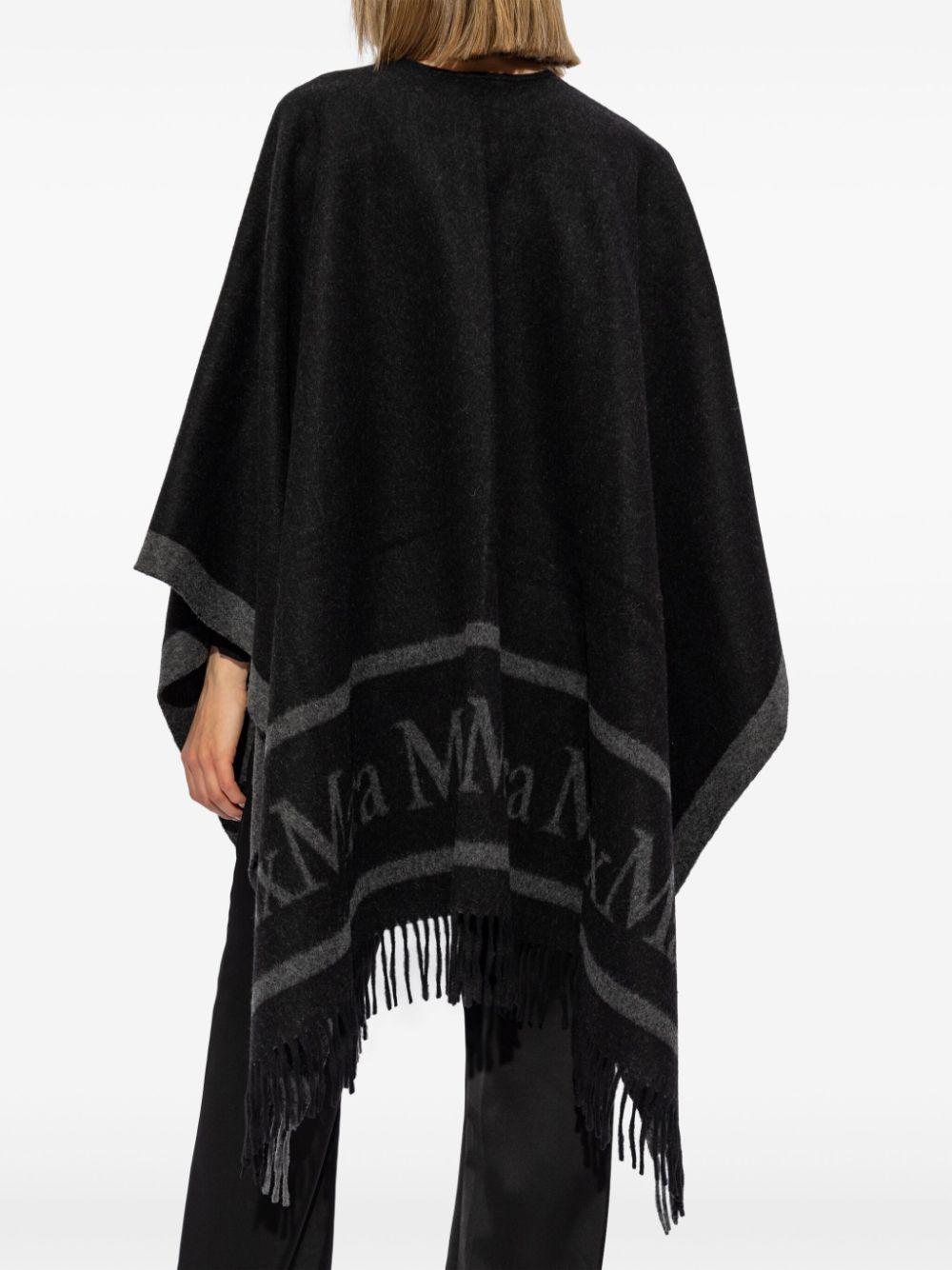 Max Mara Hilde Wool Poncho With Jacquard Logo