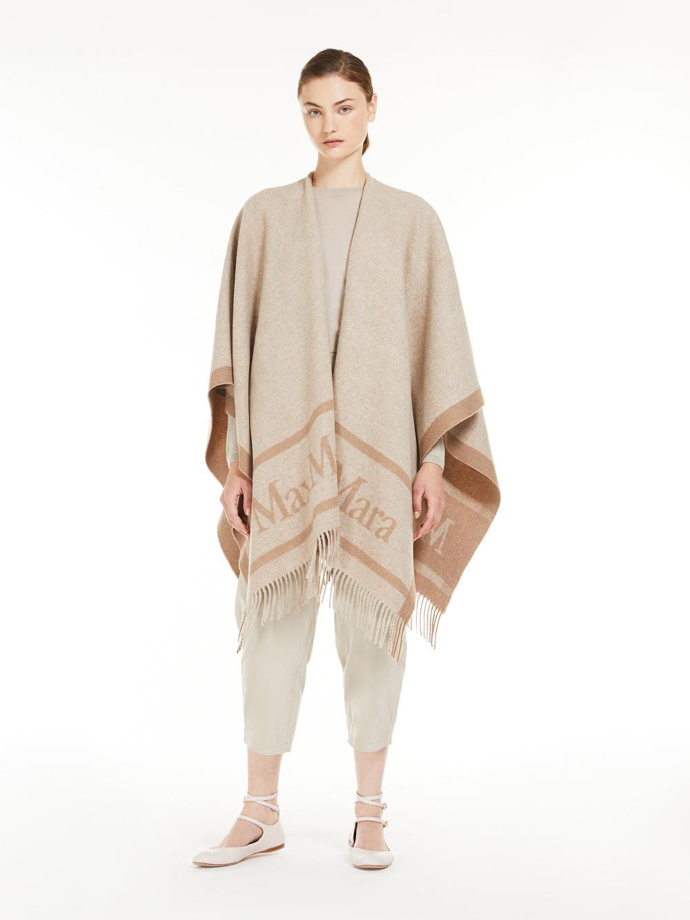 Max Mara Hilde Wool Poncho With Jacquard Logo