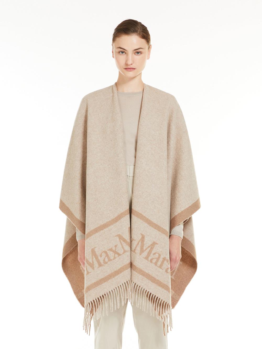 Max Mara Hilde Wool Poncho With Jacquard Logo