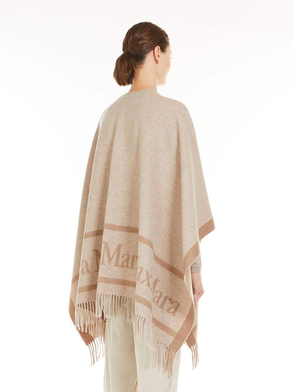 Max Mara Hilde Wool Poncho With Jacquard Logo