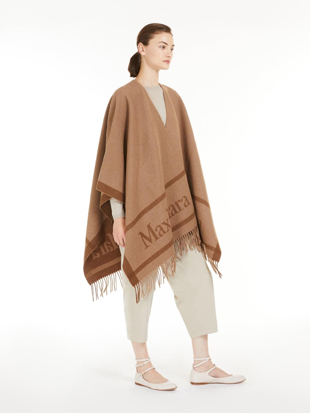 Max Mara Hilde Wool Poncho With Jacquard Logo