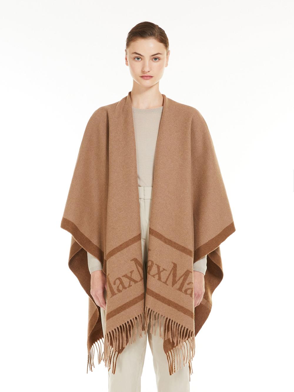 Max Mara Hilde Wool Poncho With Jacquard Logo