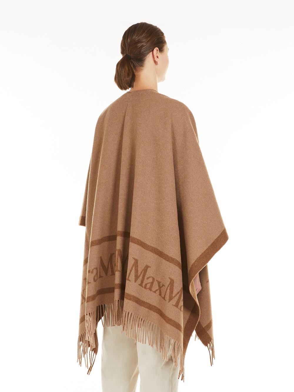 Max Mara Hilde Wool Poncho With Jacquard Logo