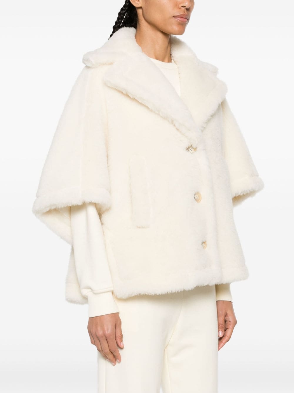 Max Mara Short Aleggio Cape In Teddy Fabric