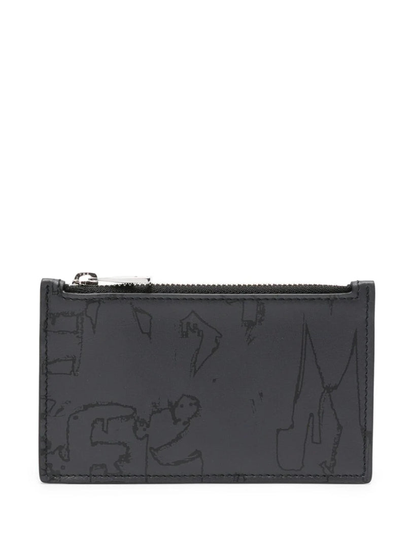 Alexander McQueen Mcqueen graffiti card holder with zip in black