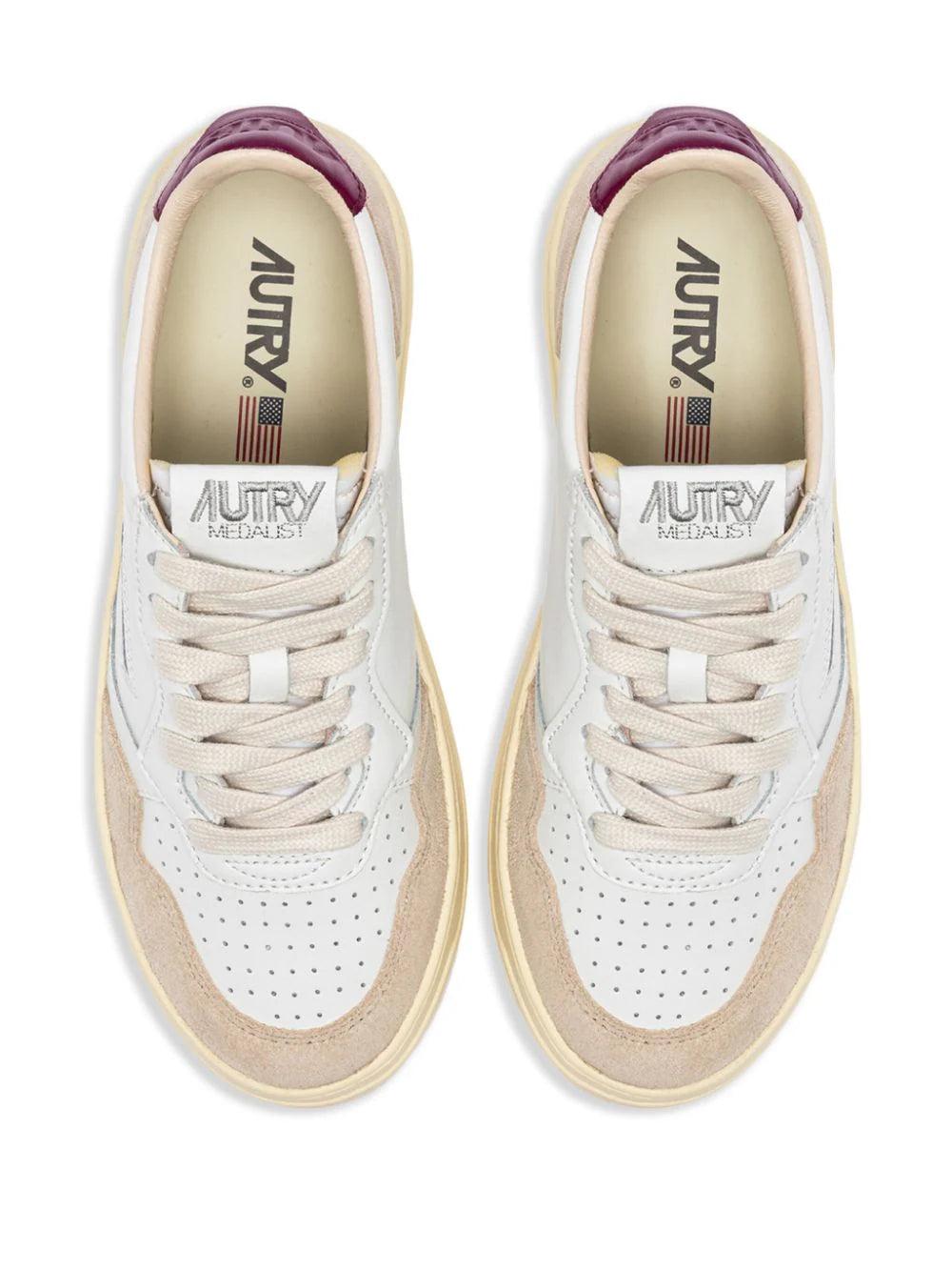 AUTRY Medalist Low Sneakers In White And Fuchsia Leather And Suede