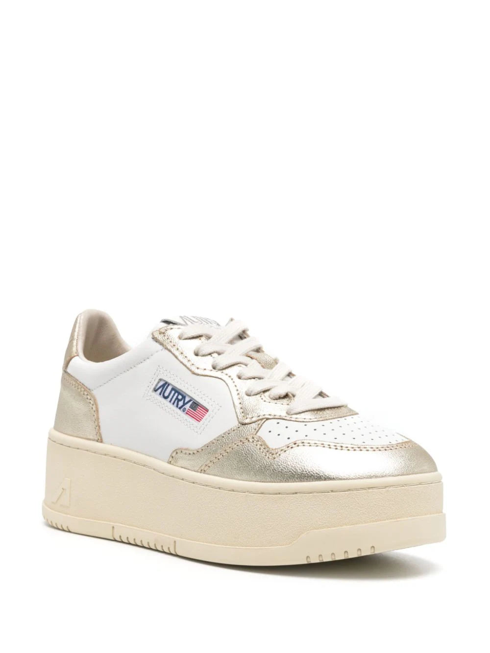 AUTRY Medalist Platform Low Sneakers In White And Platinum Leather