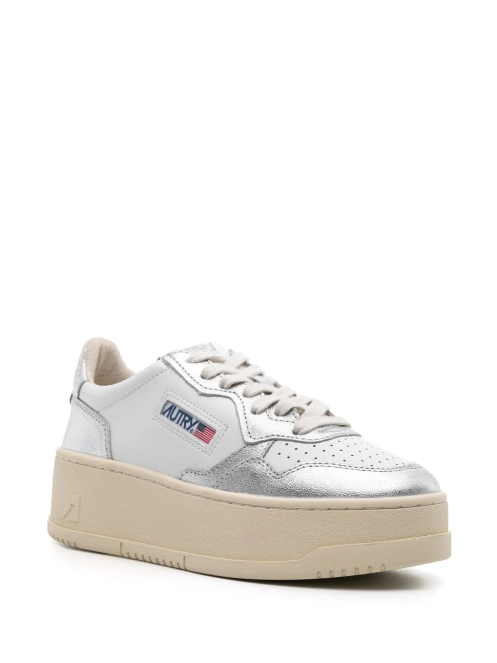 AUTRY Medalist Platform Low Sneakers In White And Silver Leather