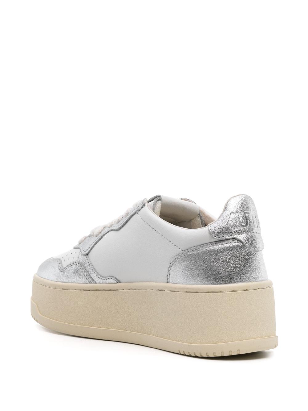 AUTRY Medalist Platform Low Sneakers In White And Silver Leather