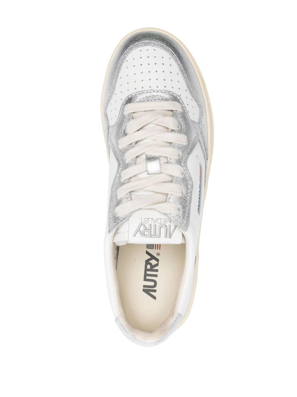 AUTRY Medalist Platform Low Sneakers In White And Silver Leather