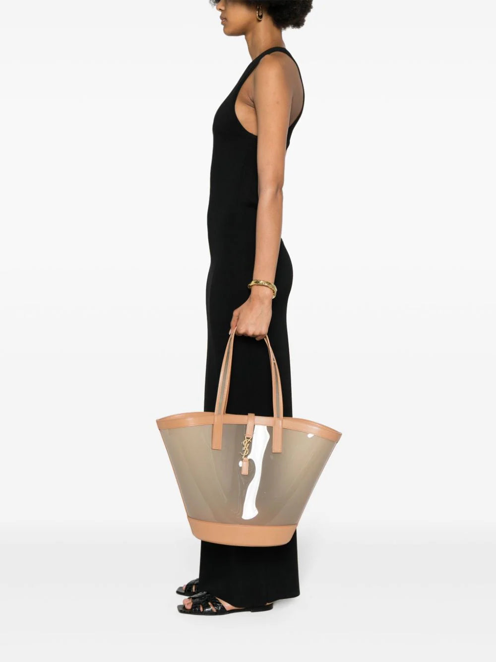 Saint Laurent Medium Pannier In Vinyl And Vegetable Tanned Leather