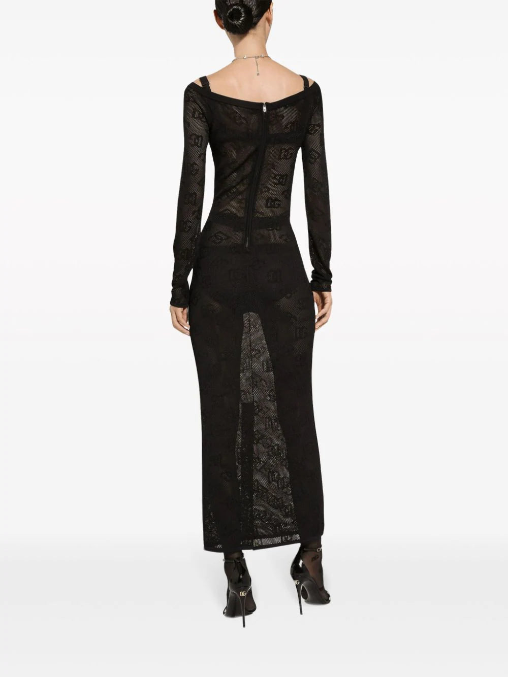Dolce & Gabbana Mesh-stitch Sheath Dress With Jacquard Dg Logo
