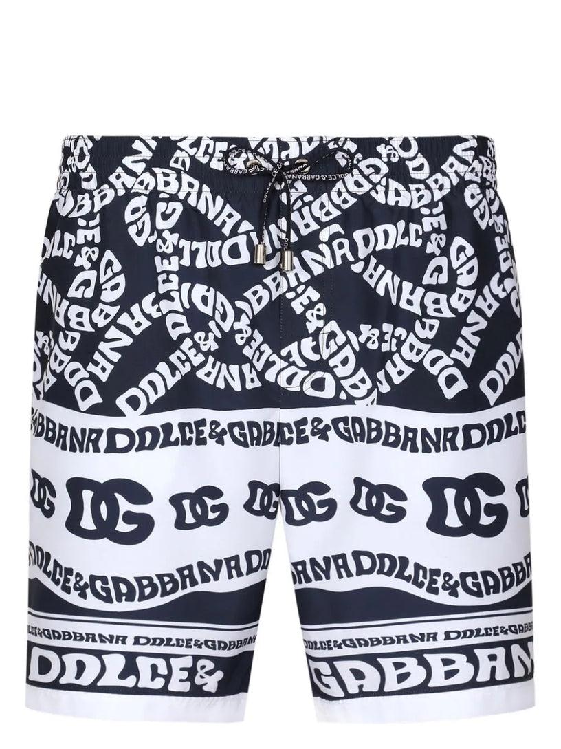 Dolce & Gabbana Mid-length swim trunks with marina print
