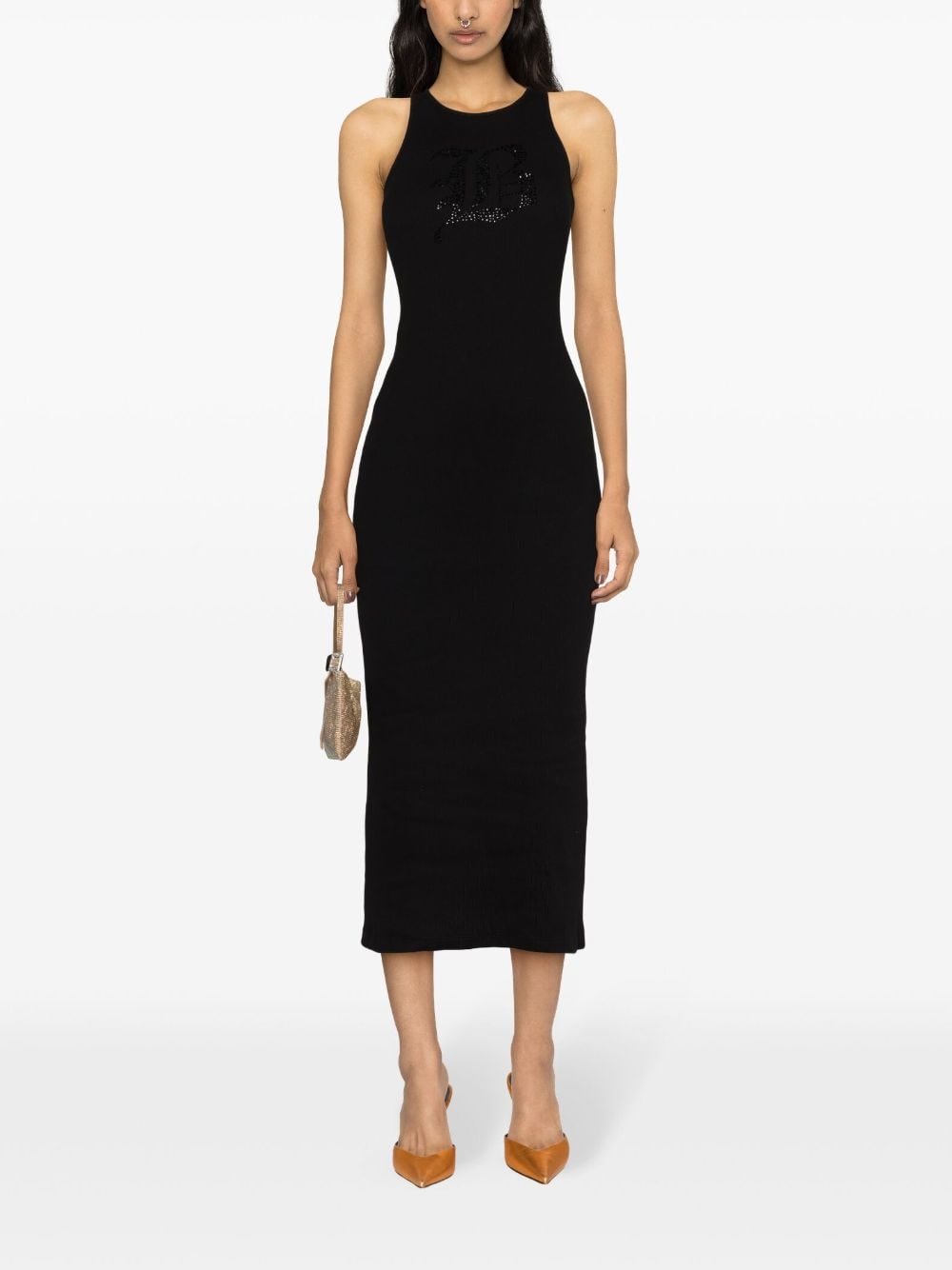 Blumarine Midi Dress With B Gothic Rhinestone Embroidery