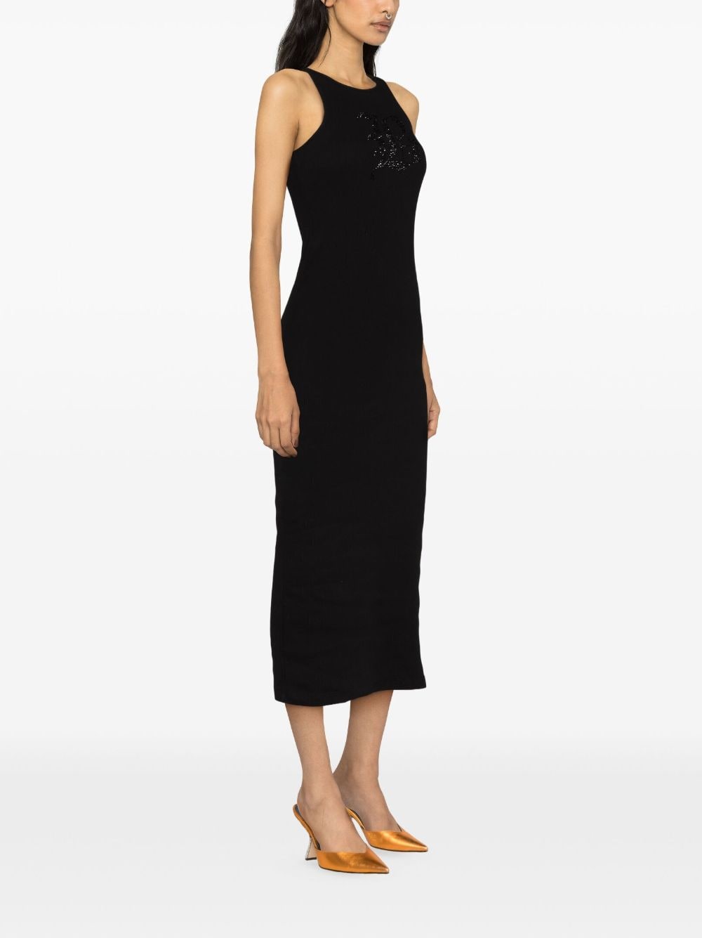 Blumarine Midi Dress With B Gothic Rhinestone Embroidery