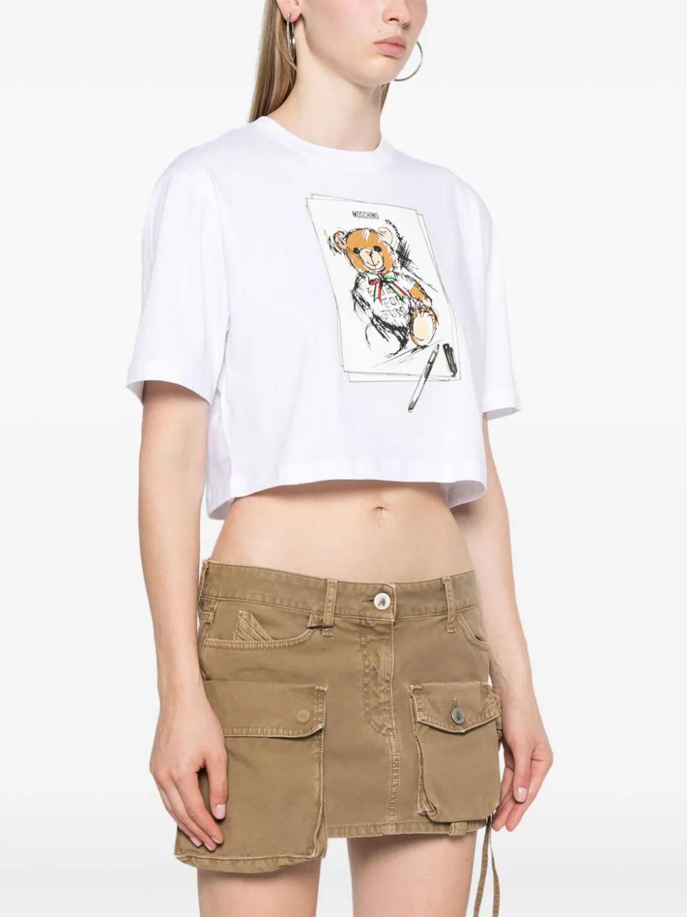 Moschino Drawn Teddy Bear Cropped T-shirt
