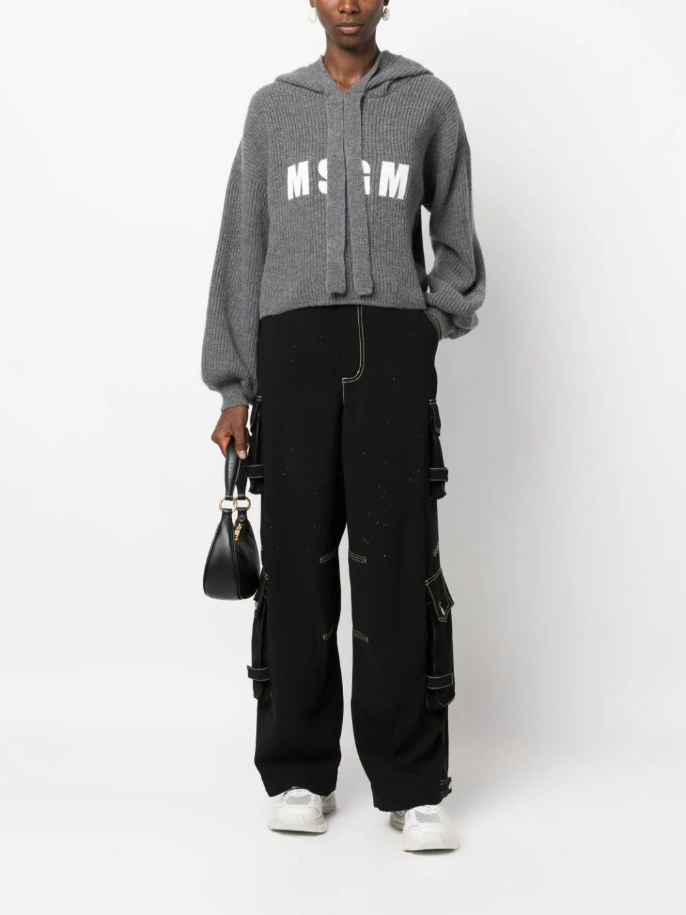 MSGM Logo Ribbed-knit Hoodie