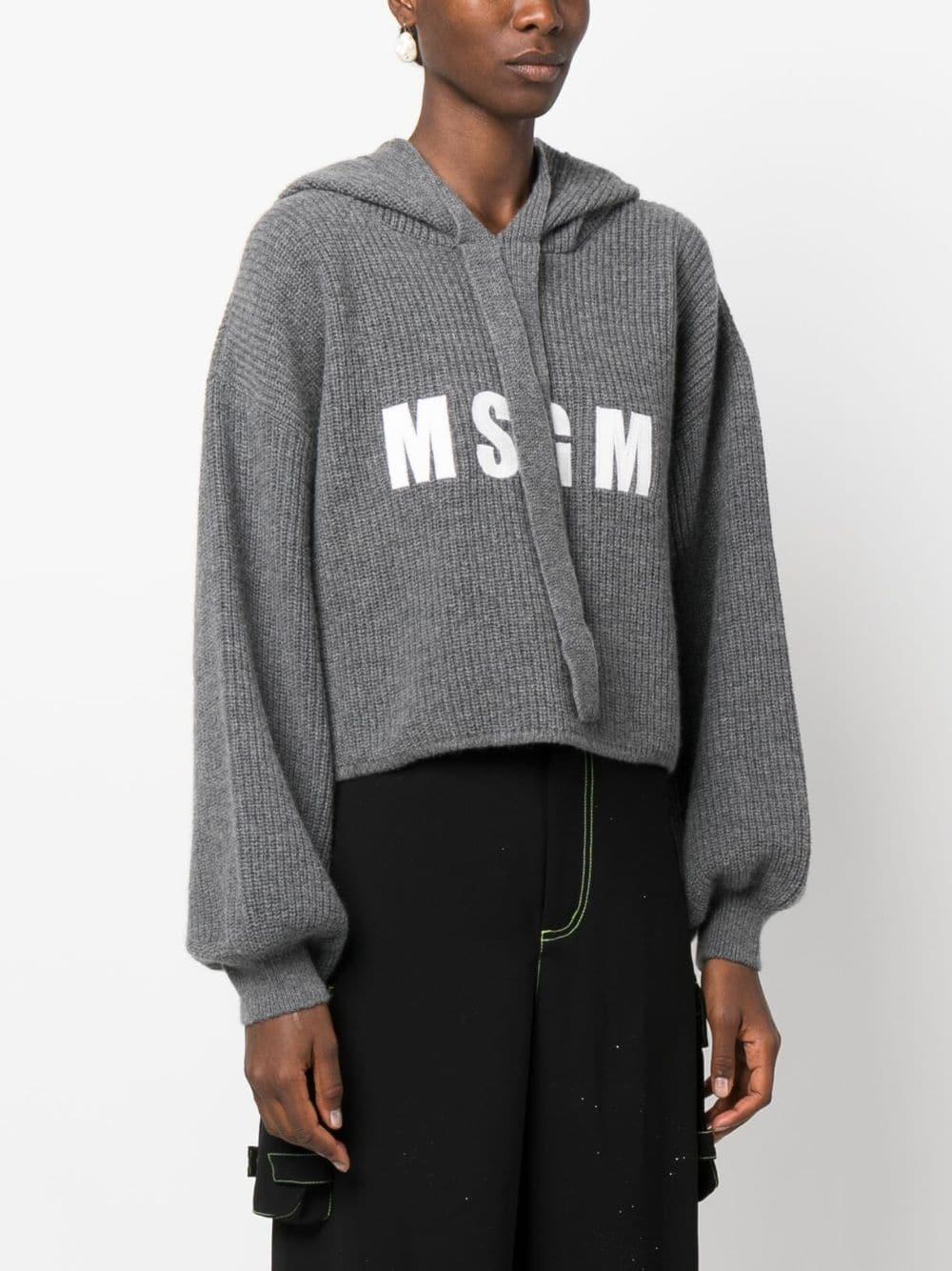 MSGM Logo Ribbed-knit Hoodie