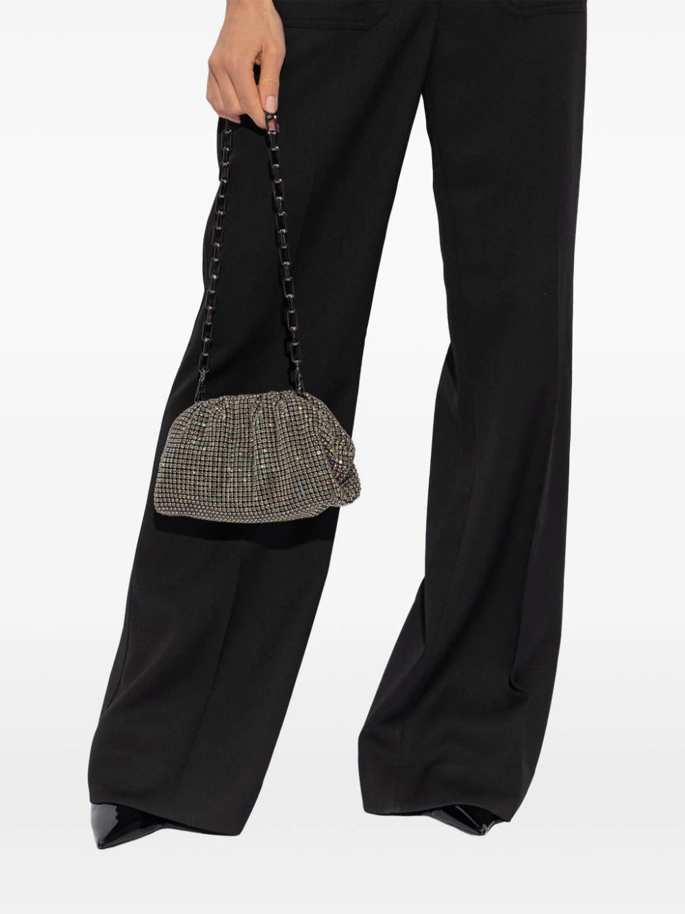 SELF PORTRAIT Multi Rhinestone Chainmail Clutch Bag