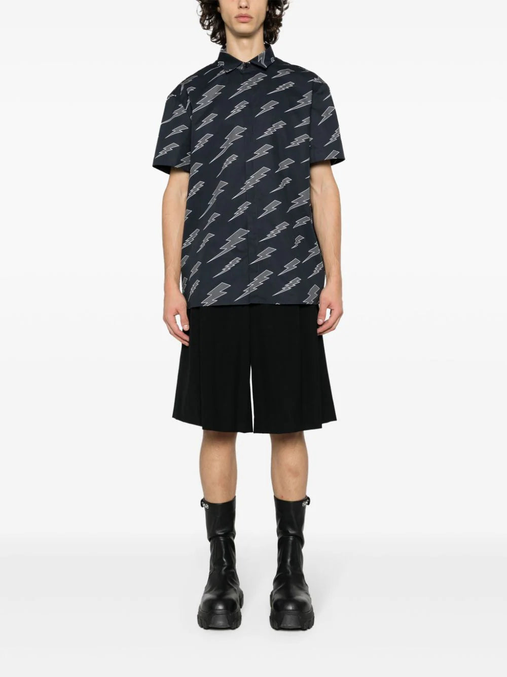 NEIL BARRETT Poplin Shirt With Thunderbolt Print