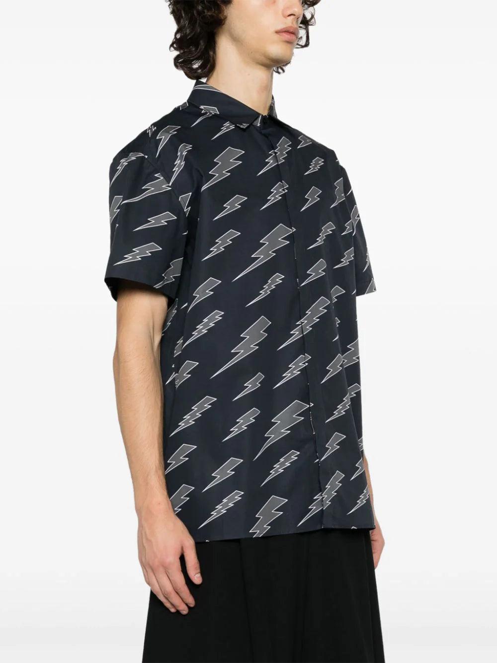 NEIL BARRETT Poplin Shirt With Thunderbolt Print