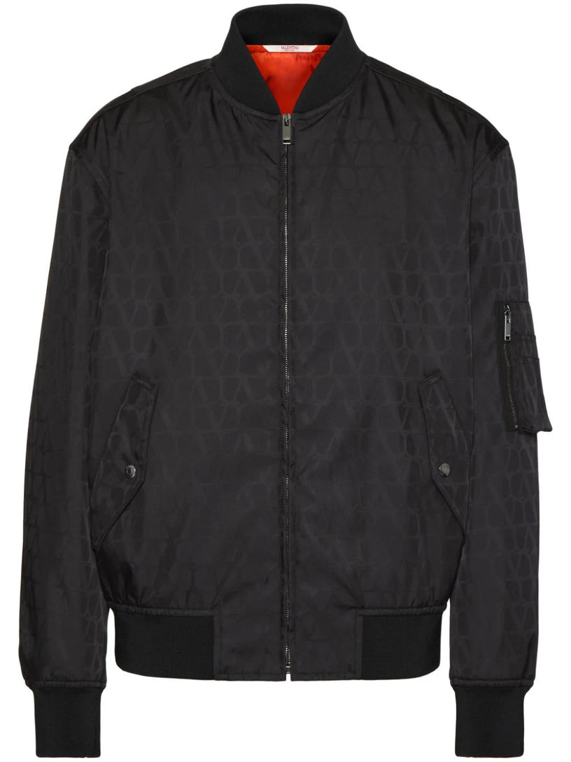 Valentino Garavani Nylon bomber jacket with all-over toile iconographe print