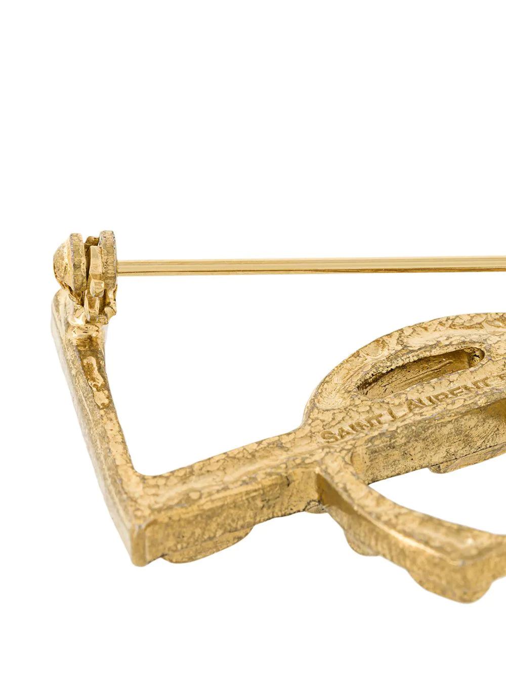 Saint Laurent Opyum Ysl Crocodile Brooch In Golden-plated Brass