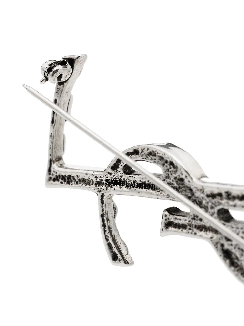 Saint Laurent Opyum Ysl Crocodile Brooch In Silver-plated Brass